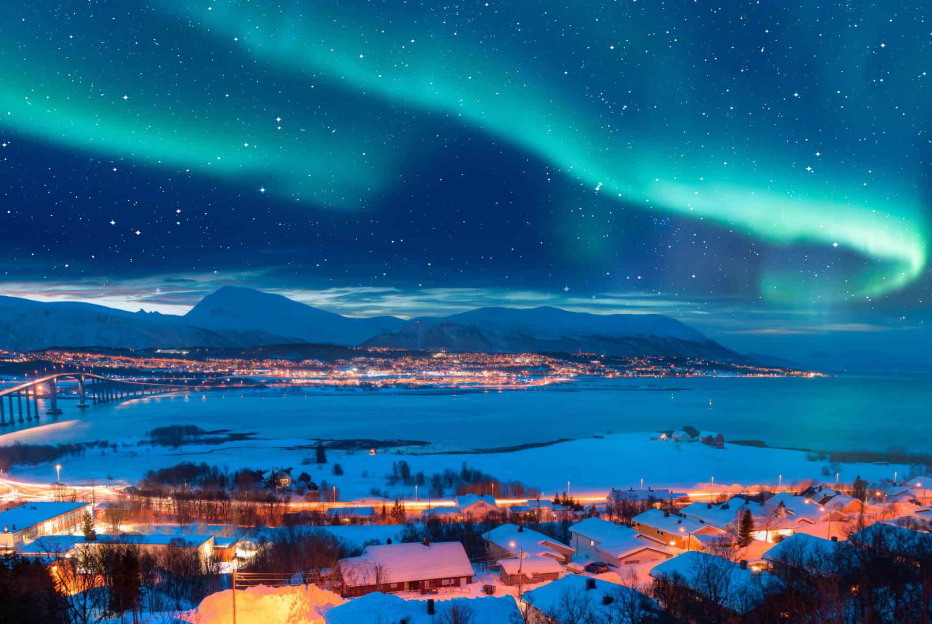 vue panoramique des aurores boreales en norvege